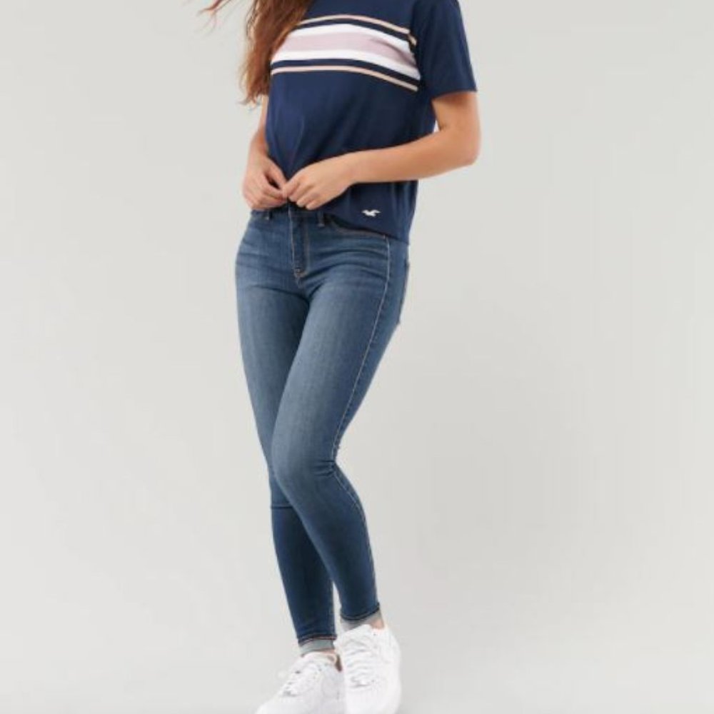 Hollister MID-RISE DARK WASH SUPER SKINNY JEANS 1S